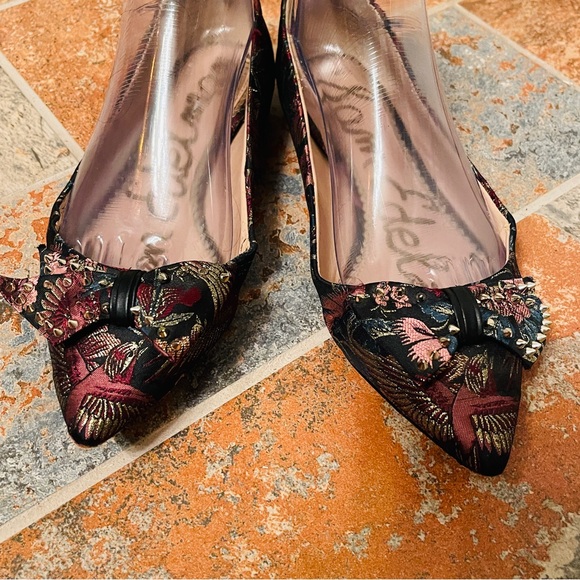 🐦‍🔥RARE!  Sam Edelman Satin Embroidered Decorative Spikes, Birds/Floral Flats. - Picture 8 of 15